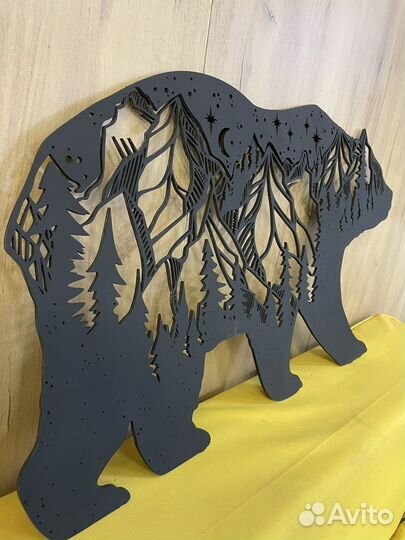 Панно медведь, коты, дерево, гитара