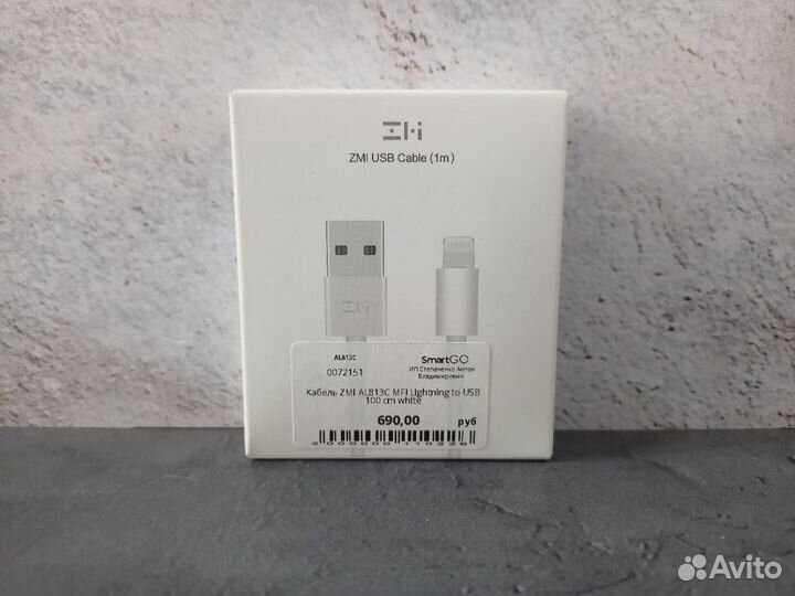 Кабель ZMI AL813C MFI Lightning to USB 100 cm whit