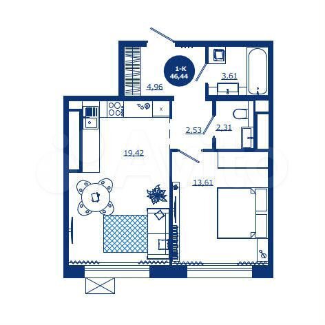 1-к. квартира, 46,4 м², 6/17 эт.