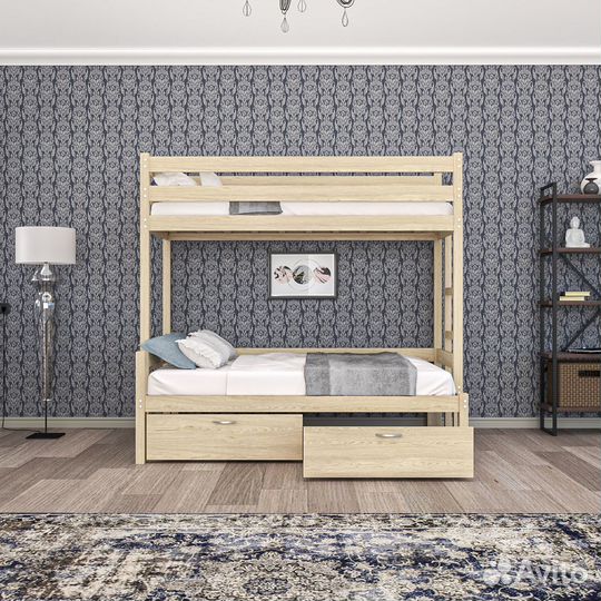 Двухъярусная детская кровать из дерева