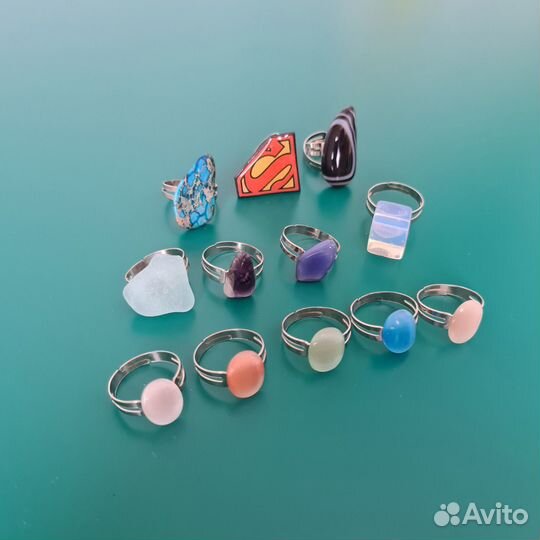 Кольца с камнями. Серьги с агатом. Бижутерия