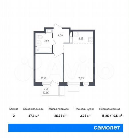 2-к. квартира, 37,9 м², 10/12 эт.