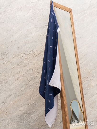 Синее полотенце детское с капюшоном муслиновое