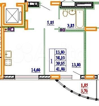 1-к. квартира, 41,8 м², 7/14 эт.