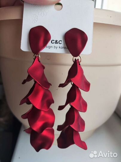 Серьги красные перламутровые матовые