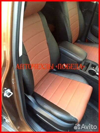 Чехлы Kia Sportage 4 из экокожи чёрно-коричневые