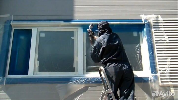 Покраска пластиковых пвх окон на объекте