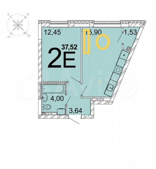 2-к. квартира, 37,6 м², 3/14 эт.