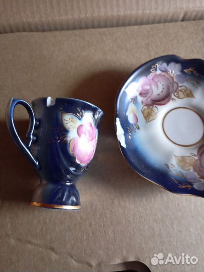 Кофейный сервиз.Кобальт с ручной росписью и золото