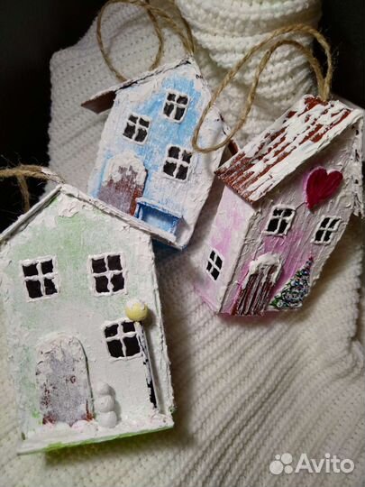 Елочные игрушки домики ручной работы