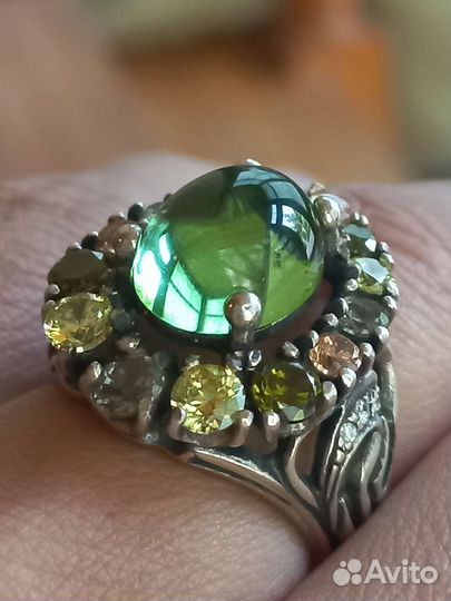Серебряное кольцо самоцветы,винтаж