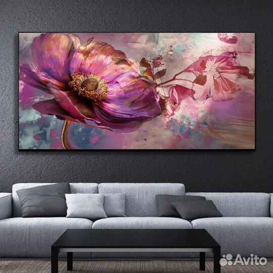 Картина маслом фиолетовый цветок Ручная работа