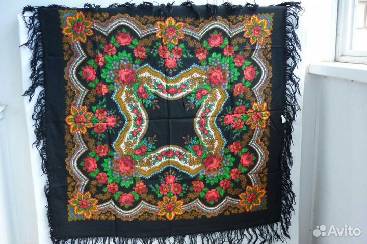 Платок Павлопосадский 85х85 Шерсть с кистями СССР