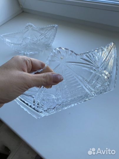 Хрустальная ваза лодочки СССР винтаж