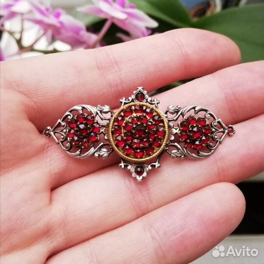 Антикварная брошь с гранатами, Германия