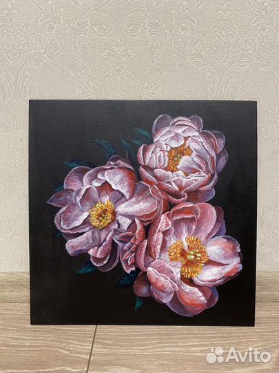 Картина ручной работы акрилом на холсте «Пионы»