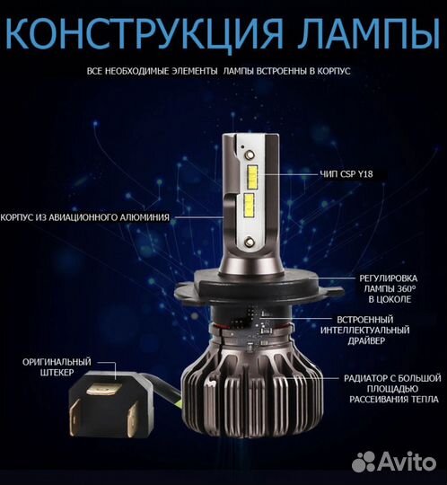 Светодиодные лампы Vizant цоколь Н4 2 шт