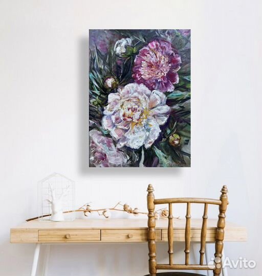 Букет цветов. Картина маслом пионы 40x30