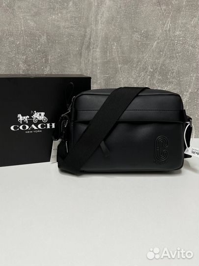 Мужская кожаная сумка coach черная люкс