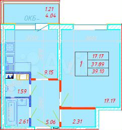 1-к. квартира, 39,1 м², 3/3 эт.