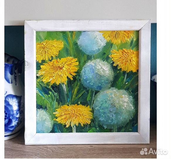Картина одуванчики цветы маслом на холсте