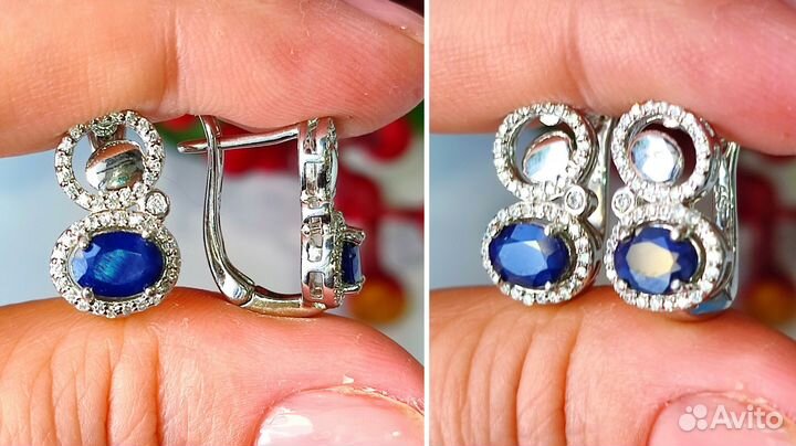 Серьги с сапфирами Шри-Ланка 2ct, 5,1 гр, s925