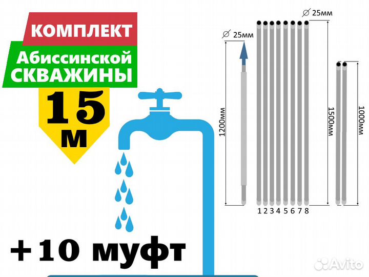 Комплект для абиссинской скважины 15м вгп D25мм