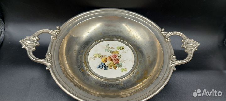 Антикварная Ваза для фруктов метал фарфор