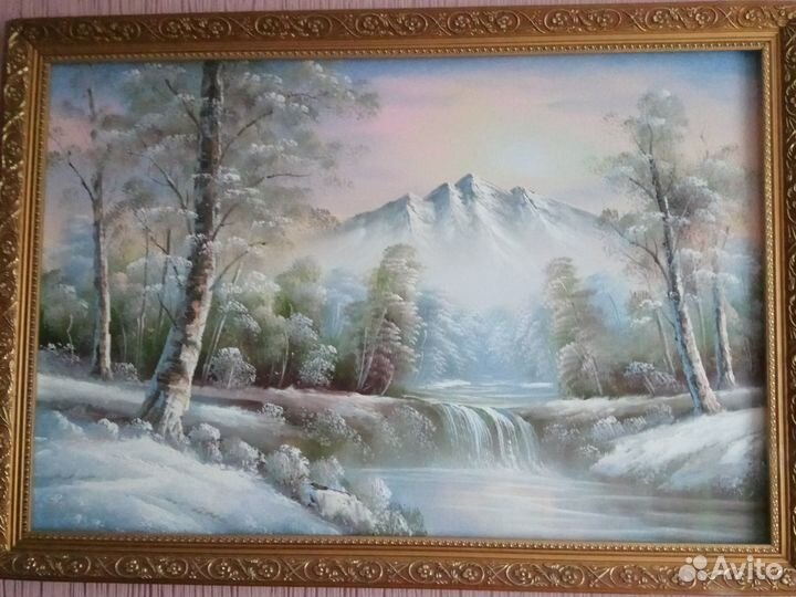 Картина ручной работы. Зимний пейзаж