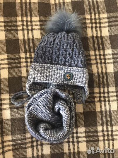 Зимняя шапка +снуд (шерсть) 50-52 см