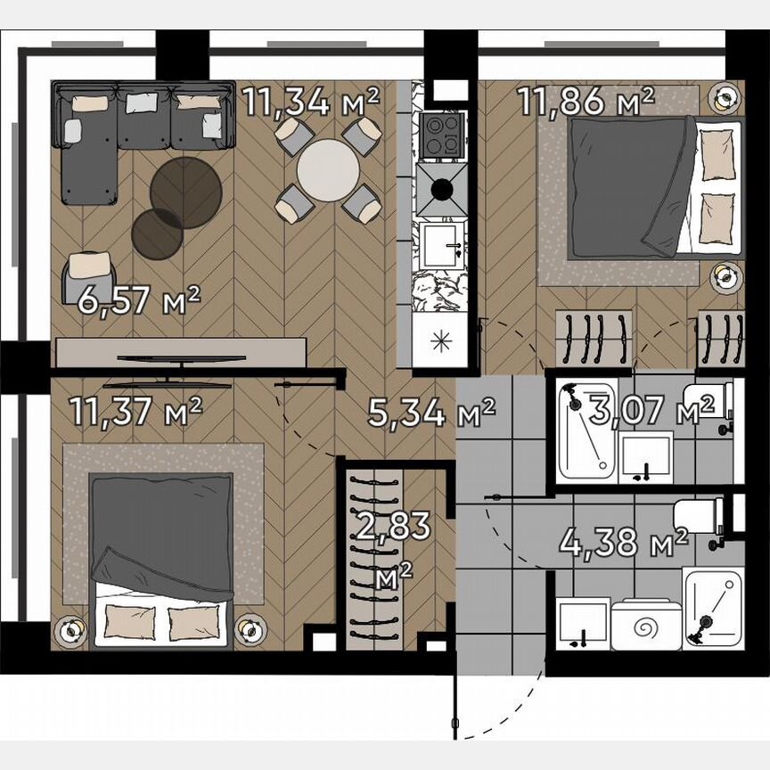 3-к. квартира, 56,8 м², 3/25 эт.