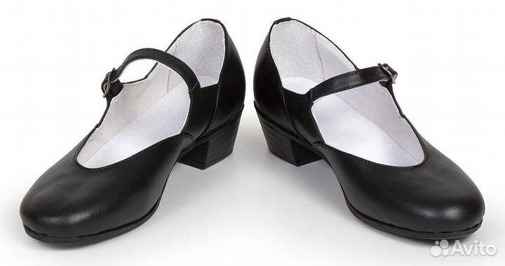 Женская обувь для народных танцев из чёрной кожи о