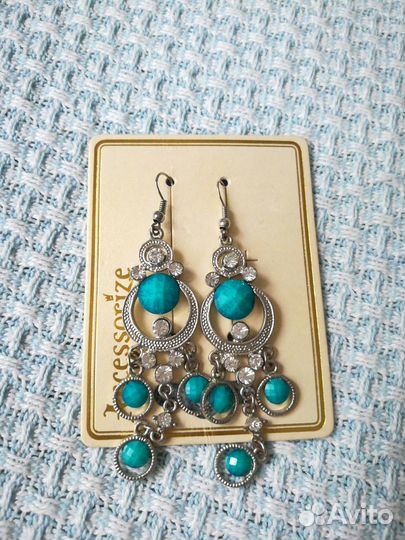 Серьги висячие голубые