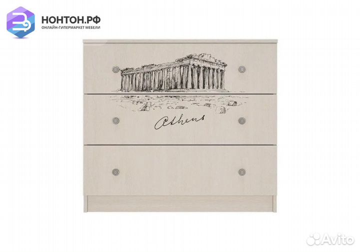 Комод Мийа-3А ясень шимо светлый / фотопечать горо