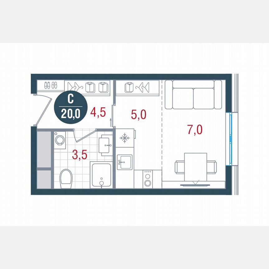 Квартира-студия, 20 м², 20/26 эт.