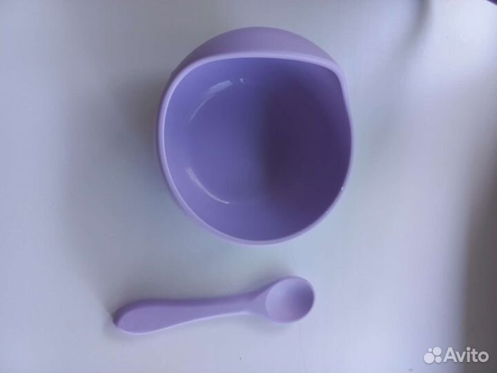 Тарелка детская силиконовая с ложкой