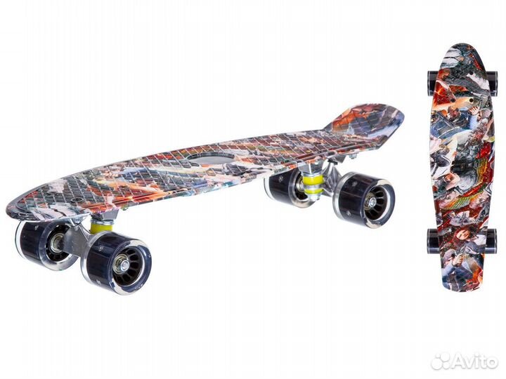 Скейтборд пластиковый, широкие колеса PU со светом