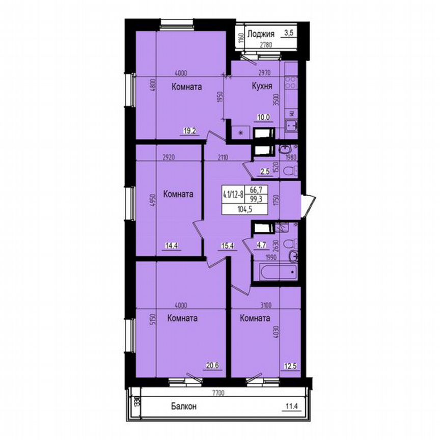 4-к. квартира, 104,5 м², 8/23 эт.