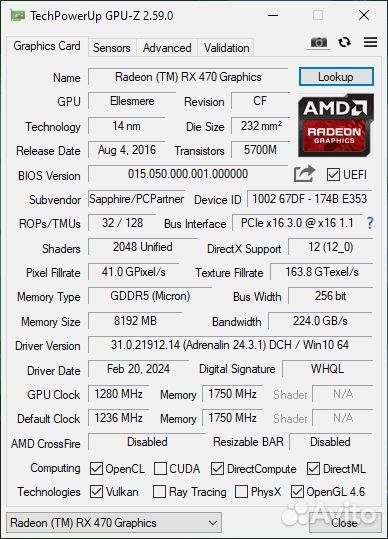 RX 470 Sapphire Nitro 8gb