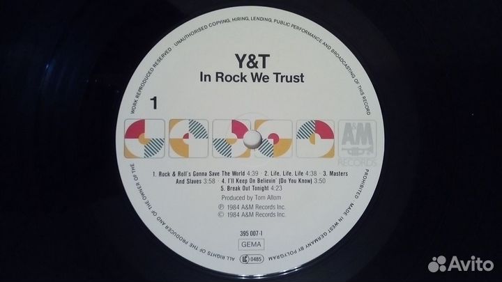 LP Y & T - In Rock We Trust Germany A&M 1984г