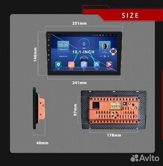 Магнитола Андроид. Toyota. Kia. 10 Дюймов 1/16 Gb