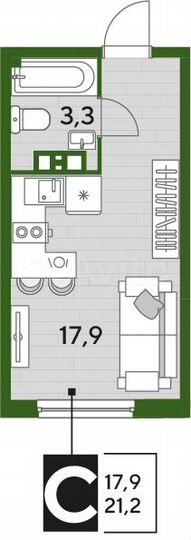 Квартира-студия, 21,2 м², 5/16 эт.