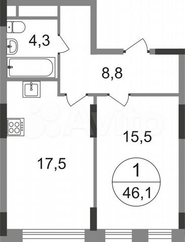 1-к. квартира, 46,1 м², 15/17 эт.