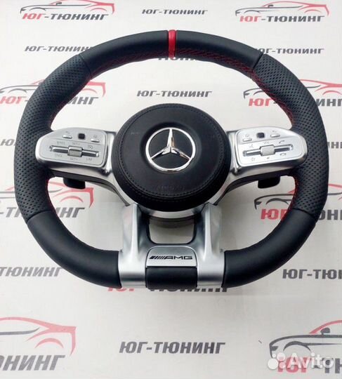 Руль Mercedes 63 AMG подушка с красной строчкой