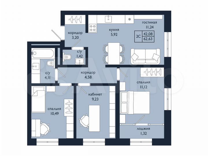 4-к. квартира, 62,6 м², 3/25 эт.