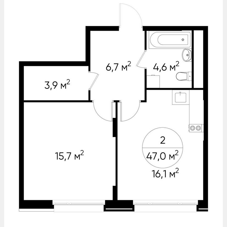 1-к. квартира, 47 м², 6/17 эт.