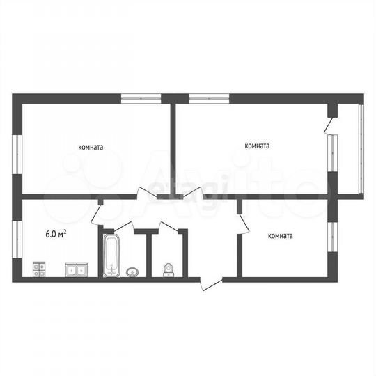 3-к. квартира, 61,7 м², 2/5 эт.
