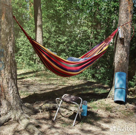 Гамак туристический полотняный красный синий