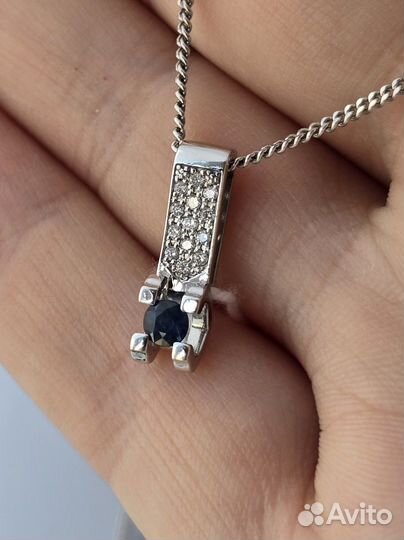 Подвеска кулон белое золото бриллианты сапфир