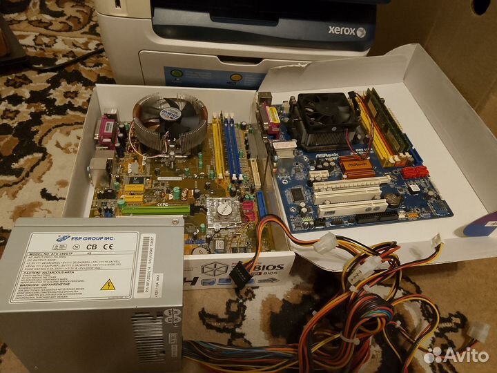 Лот, 2 материнки, бп 350 вт, видеокарта, рабочее